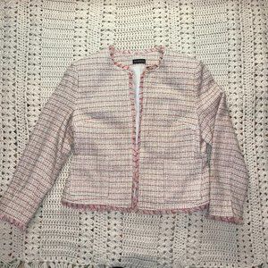 George Pink/Tan/Ivory Tweed Open Front Short Blazer Size 8 EUC